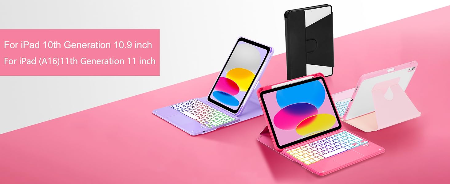 iPad 10th Gen Rotating Keyboard Case - Red-1