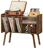 Lerliuo Record Player Stand with 4 Cabinet Holds Up to 220 Albums, Large Turntable Stand with Bee...