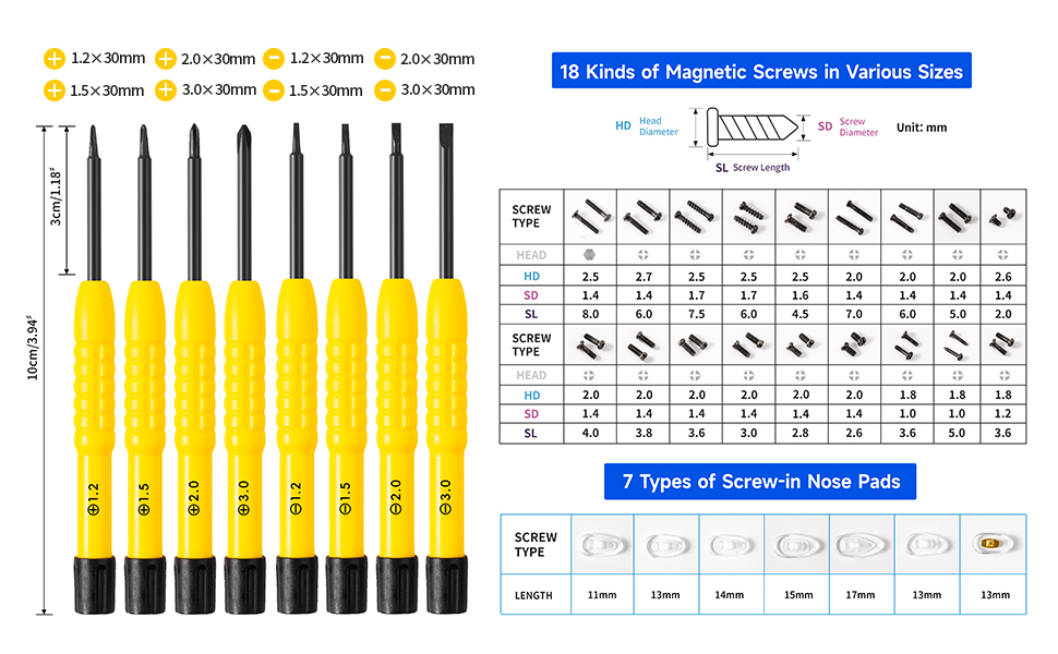 Glasses Repair Kit with Screws 