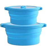 Collapsible Silicone Microwave Cookware Cooker Steamer for Cooking with Lids, 0.8L and 1.4L Glass...