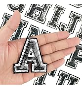 35 Pcs Sequin Iron on Letters Black and Silver Letter Patches Iron on Glitter Letters for Clothin...