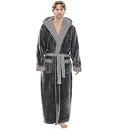 PJGGZ Mens Plush Robes Full Length, Big and Tall Fleece Hooded Bathrobe Warm Fluffy Cozy Winter H...