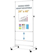 [13 Sq/ft] WALGLASS Double-Sided Rolling Whiteboard, 24"x40" Reversible Dry Erase Board with Stan...