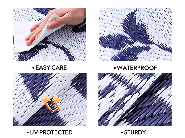 Outdoor Plastic Straw Rug with Flower Pattern