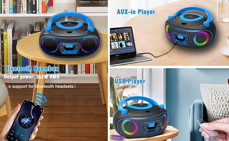 cd player boombox with bluetooth usb aux player