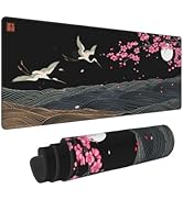 Japanese Cherry Blossoms Crane Bird Abstract Lines Waves Mouse Pad XL Extended Mouse Mat Non Slip...