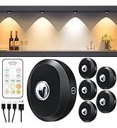 WILLED Puck Lights with Remote Control, Rechargeable Under Cabinet Lights, 1200mAh Battery Operat...