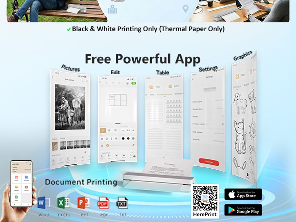 Inkless Portable Printer, Wireless Thermal Printer for Travel