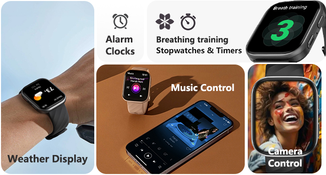 fitness watch with weather display and music control