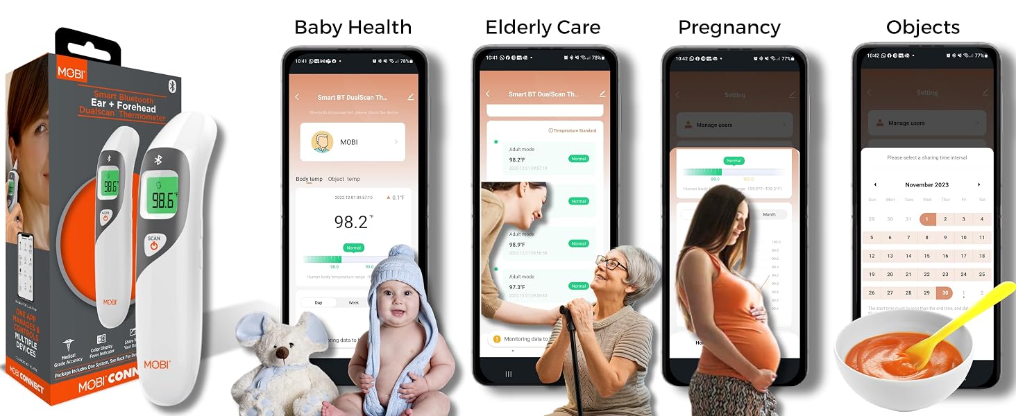 MOBI Connect Smart DualScan Bluetooth Ear &amp; Forehead Thermometer