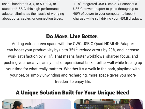 OWC USB-C Quad HDMI 4K Adapter offers you the power of choice