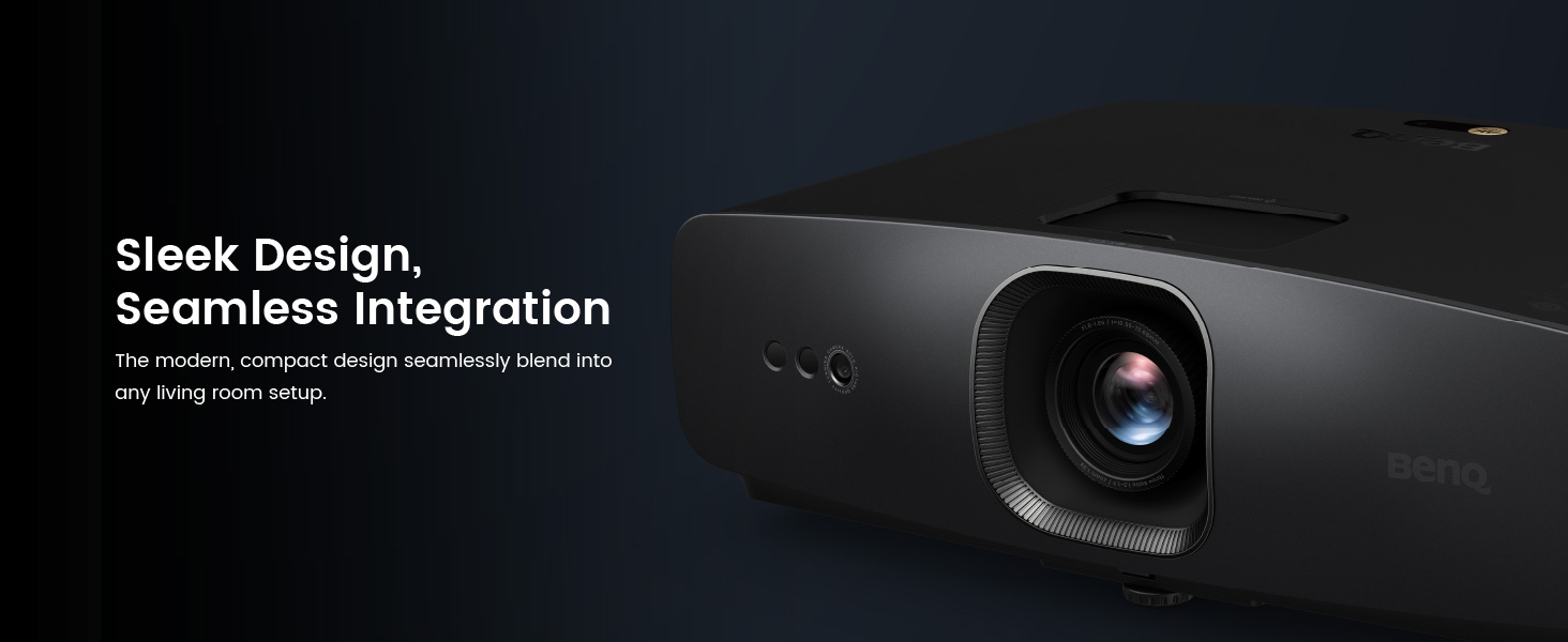 BenQ W2720i projector features a sleek, modern design for a modern living room setup.