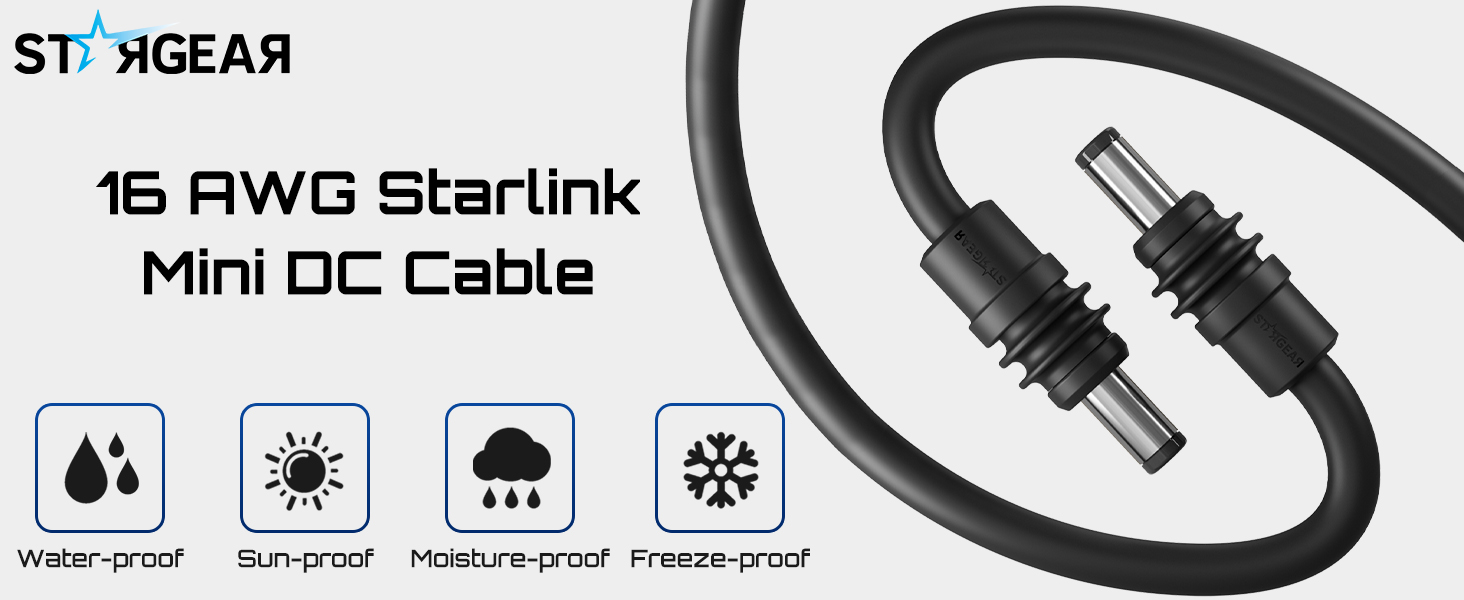 Starlink Mini Cable 16.4FT, 16AWG Replacement Starlink DC Power Cable