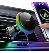 Smofish for 15W Magsafe Car Charger Mount, [Rainbow RGB][Hands-free] Magnetic iPhone Wireless Car...