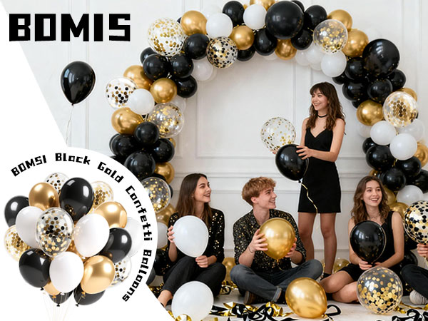 Black Gold Confetti Balloons