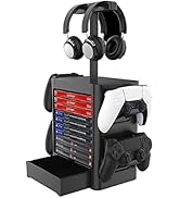JOYTORN Games Storage Tower(Up to 10 Games) for PS5,Game Disk Rack and Controller/Headset Stand H...