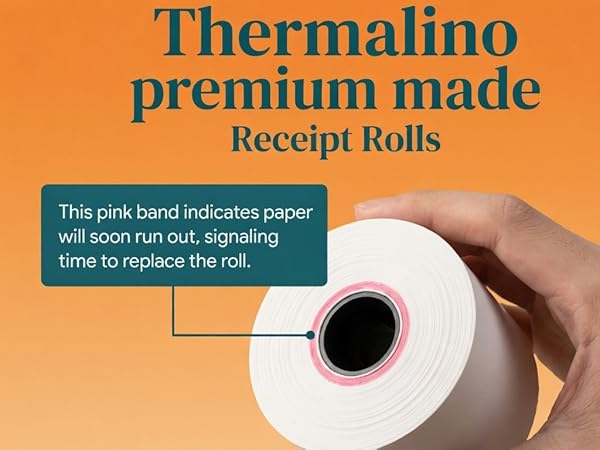 End of roll warning stripe till rolls 2 1/4 x 50 thermal paper receipt rolls credit card machine 50
