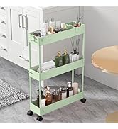 SPACELEAD Slim Storage Cart 3 Tier,Bathroom Organizer Rolling Utility,Mobile Shelving Unit Slide ...