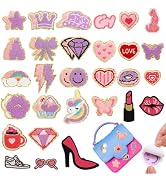 Jspupifip 40 Pcs Chenille Embroidered Patches, Self Adhesive Glitter Patches Heart Stars Rainbows...
