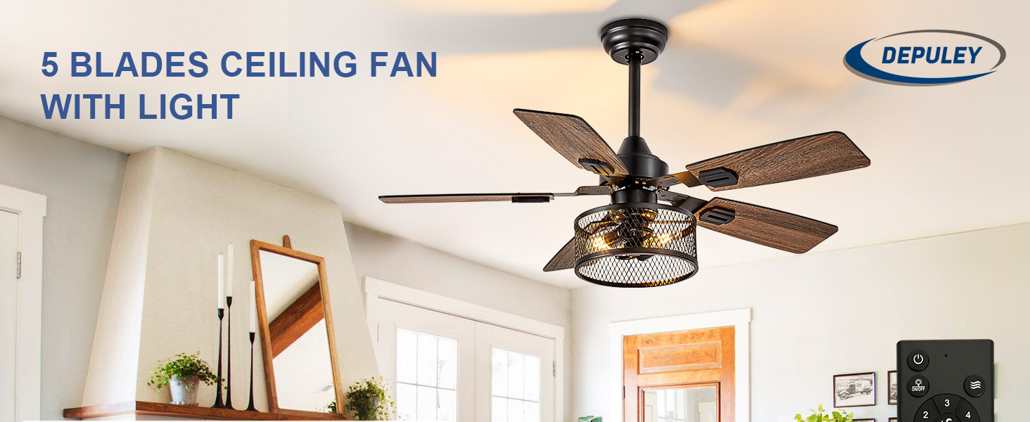caged ceiling fan with light Farmhouse