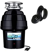 Eco Logic EL-9-DS-BK 9 Deluxe Designer Series Food Waste Disposer with Black Sink Flange, 3/4 HP