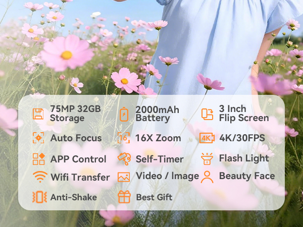 4k digital camera for teenagers photography autofocus pink foldable flip screen