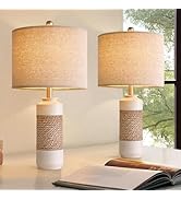 OYEARS 23.75" Bedside Table Lamps Set of 2 for Sleeping and Reading, Vintage Farmhouse Rattan Tab...