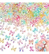 200Pcs Bow Nail Charms Resin Bowknot Nail Art Decoration Cute 3D Mix Aurora Color Nail Art for Ma...
