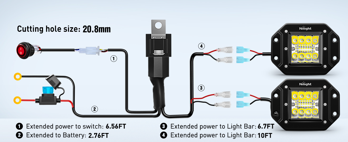 Flush Mount LED Pods Driving Light Grill Mount Light with Wiring Harness Kit -2 Leads