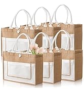ZOOFOX 6 Pack Jute Tote Bags, Burlap Tote Bag with Handles, Large Beach Bag for Women, Grocery Br...