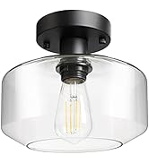 Ascher Industrial Semi Flush Mount Ceiling Light, Clear Glass Shade Farmhouse Ceiling Light Fixtu...