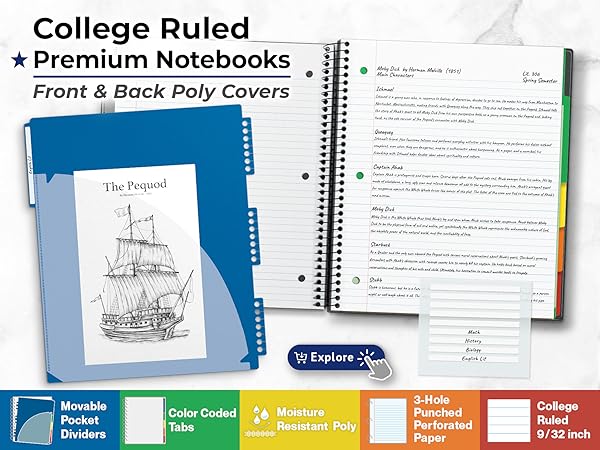 College Ruled Premium Notebooks-Front and Back Poly Covers