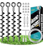 Ground Anchors Shed Anchors Kit with 1/8" Galvanized Cable and Turnbuckles, Trampoline Stakes Hea...