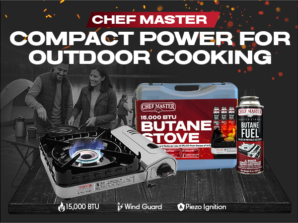 15,000 BTU Output Portable Butane Camping Stove by Chef Master