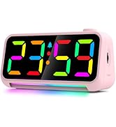 Digital Alarm Clock with LED Large Display USB Charger Port RGB Night Light - Small Desk Clocks f...