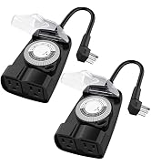 G-Homa 24 Hour Mechanical Outdoor Timer Outlet, Outdoor Timer for Lights, Waterproof, 2 Grounded ...