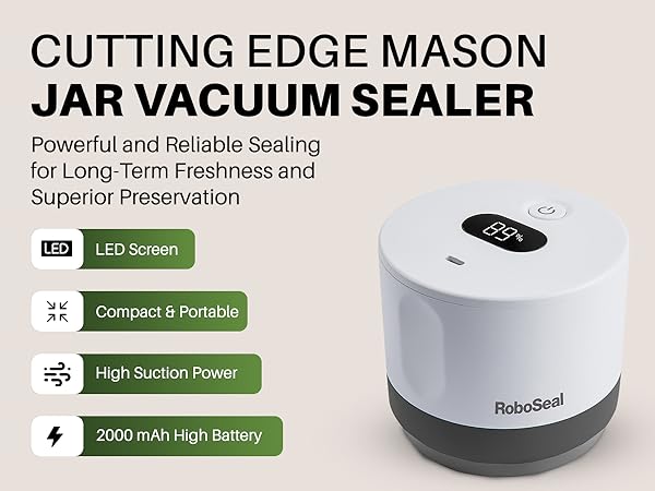 RoboSeal Rechargeable Mason Jar Vacuum Sealer for Mason Jars