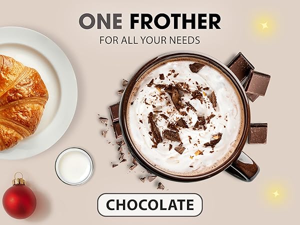 Rechargeable 3-speed milk frother with multiple whisk attachments for lattes, matcha, and coffee