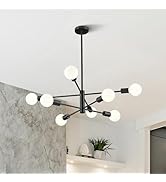 VONLUCE 8-Light Sputnik Chandelier, Black Chandelier for Dining Room, Height Adjustable Modern Ch...