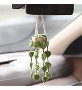 Cute Crochet Plant for Car Rear View Mirror,Boho Handmade Car Mirror Hanging Accessories for Wome...