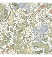 HeloHo Peel and Stick Wallpaper Light Blue Floral Green Leaf Wall Paper Self Adhesive Removable W...