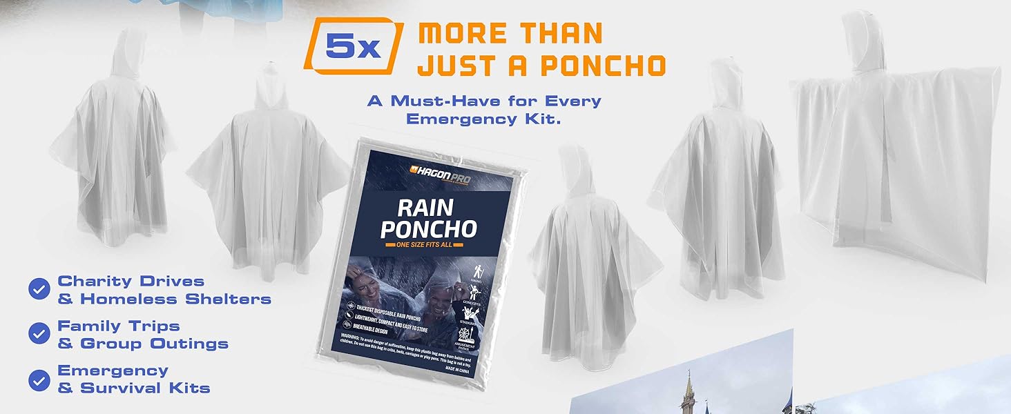 Hagon Pro rain poncho 5 pack with clear poncho examples and use cases