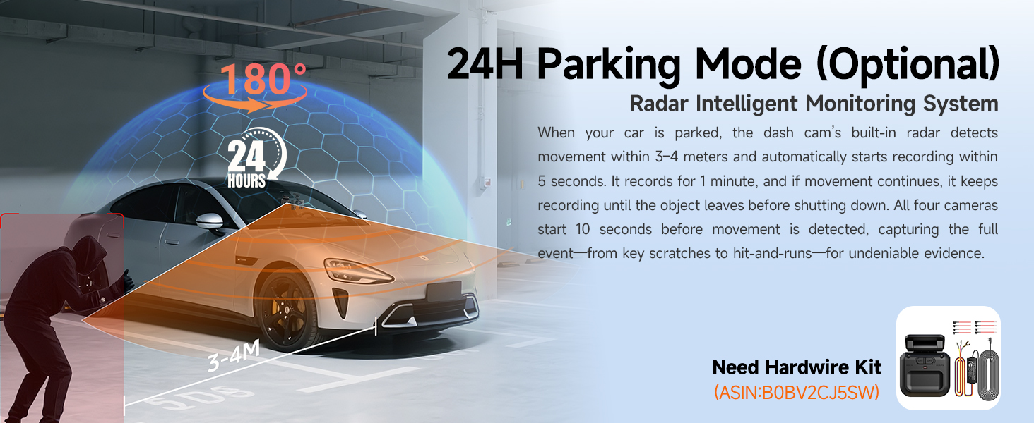 Text reads 'Image 3' and '24H Parking Mode (Optional)' with '180°' indicator. Technical diagram showing parking mode feature with illustrated icons and explanatory text.