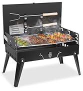 Portable Foldable Charcoal Grill Tabletop BBQ Suitcase with Grill Shelf Carry Bag Desktop Compact...