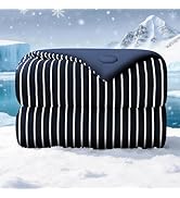 bedsmile Pinstripe Cooling Comforter Queen Size, Q-Max 0.45 Reversible Striped Cooling Blanket fo...