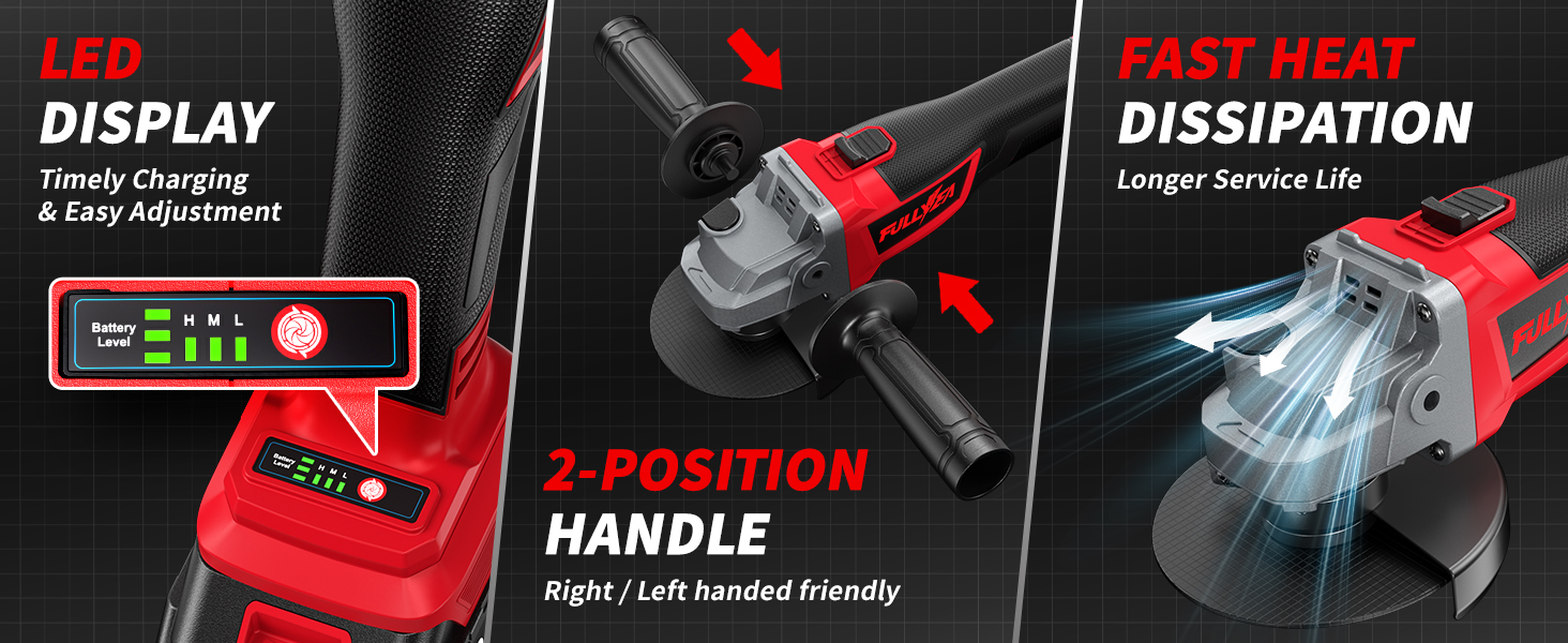 FULLYEA Cordless Angle Grinder 4-1/2 inch Electric Grinder Tool Kit for Wood Metal Cutting