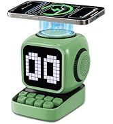 Retro Robot 5-in-1 Bluetooth Speaker: 15W Wireless Charger, Pixel LED Screen, 10W Stereo Sound &amp; ...
