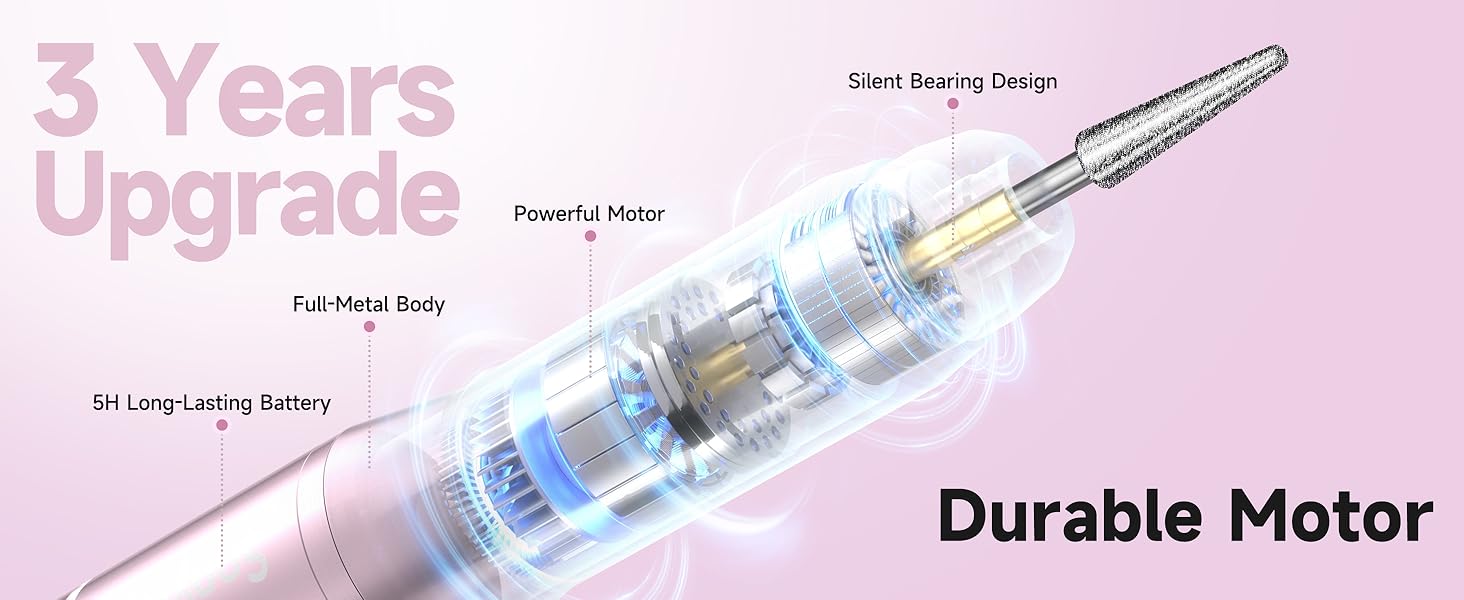50% stronger than most cordless drills, ideal for nail art, thick nails, and pet claws.