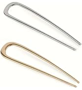 2 Pack Gold and Silver Metal U-Shaped 2 Prong Hair Pins for Thick and All Hair Types - 5.5inch La...