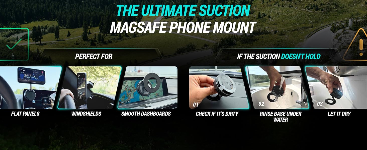 installation guide Clutch X one suction cup base car dashboard phone mount for magsafe cellphones